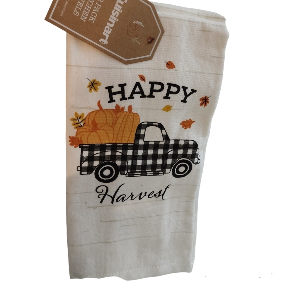 Cuisinart 2 Hand Towels Happy Harvest Pumpkin Truck Leaves